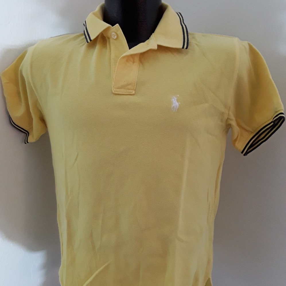 Polo Ralph Lauren Boys Yellow Polo Shirt Size M  Cotton White Pony
